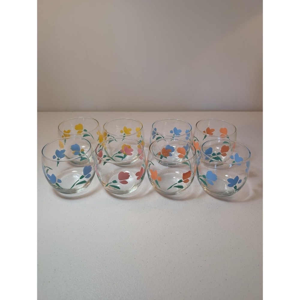Libbey Florette Stemless Wine Glasses Set of 8 Floral Multicolor 3.25 inches